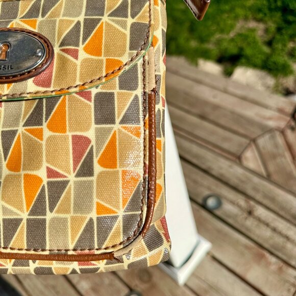 VTG Fossil Key Per Purse Crossbody Shoulder Bag Retro Multi-colored Orange Tan C - Picture 10 of 15